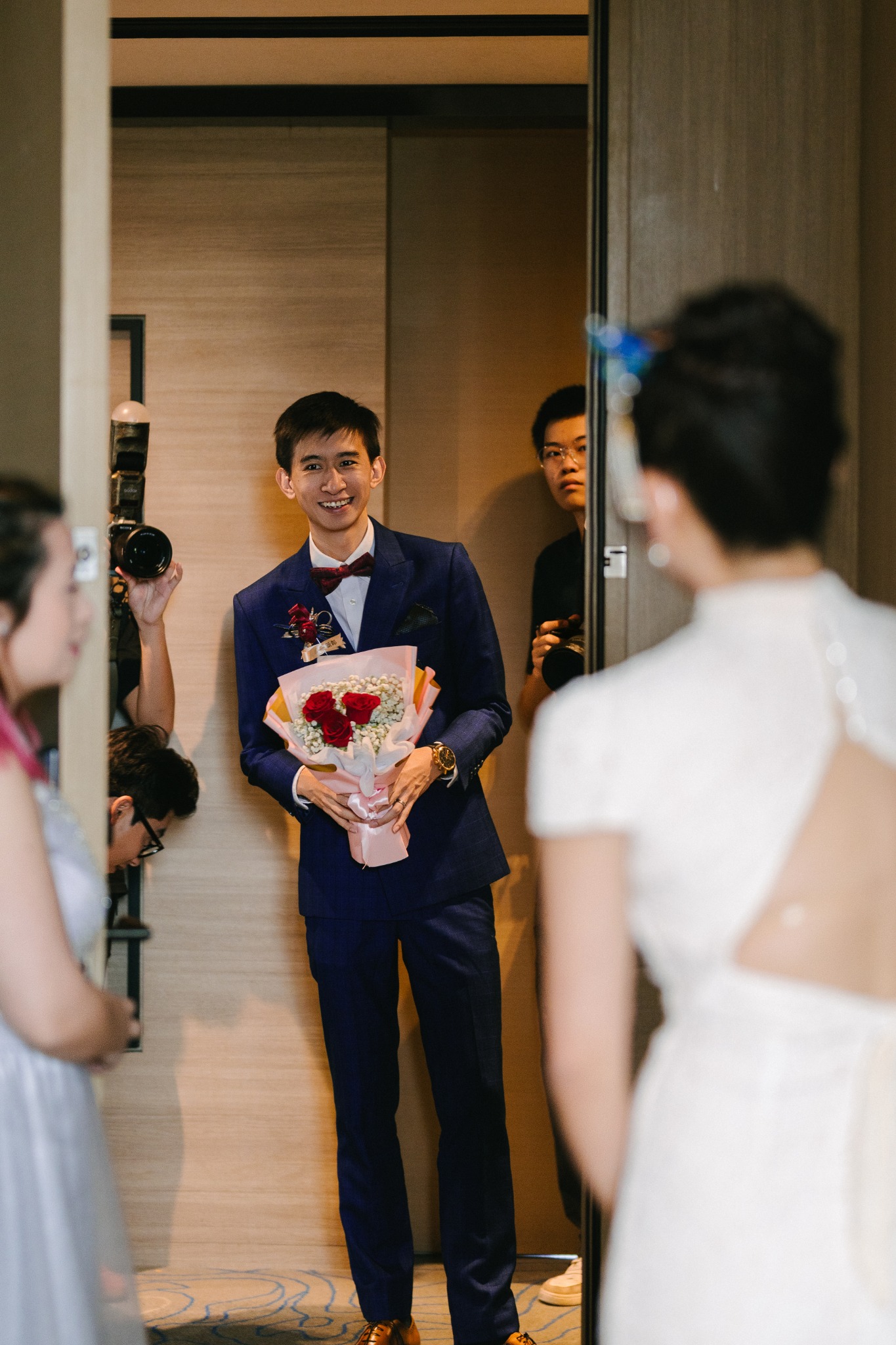 Groom seeing the bride during the first look